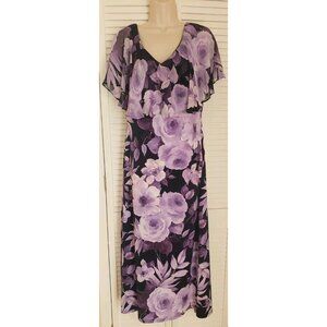 NEW CONNECTED APPAREL LILAC FLORAL CHIFFON CAPE MIDI DRESS SZ 14